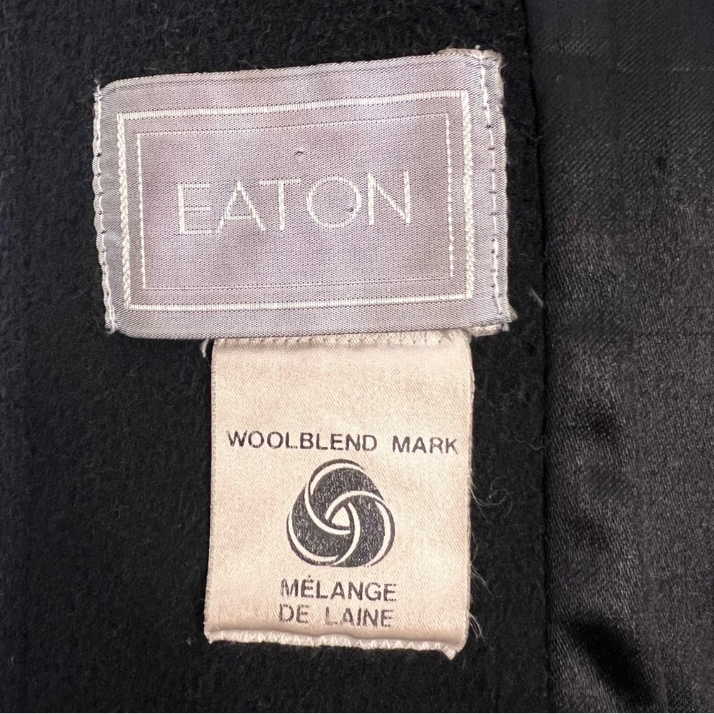 EATON Vintage Coat Double Breasted Ribbed Batwing Black Wool - Picture 3 of 15
